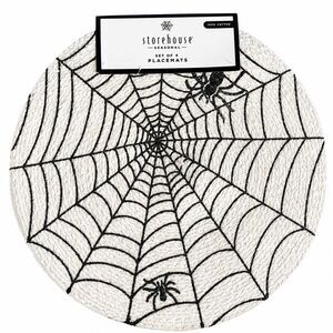 Halloween Spider Web Placemats Set of 4 Black White Braided 15" Round Chargers